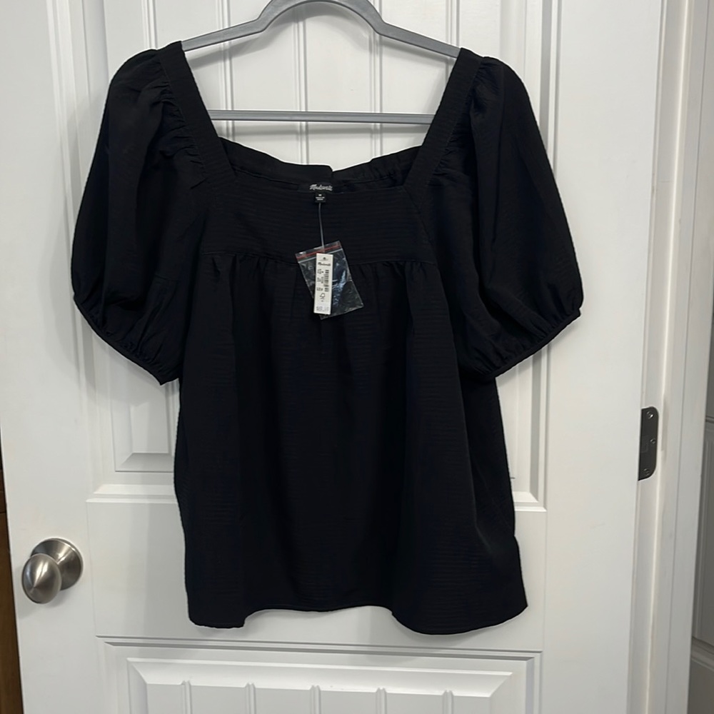 Madewell Seersucker Bubble Sleeve Top